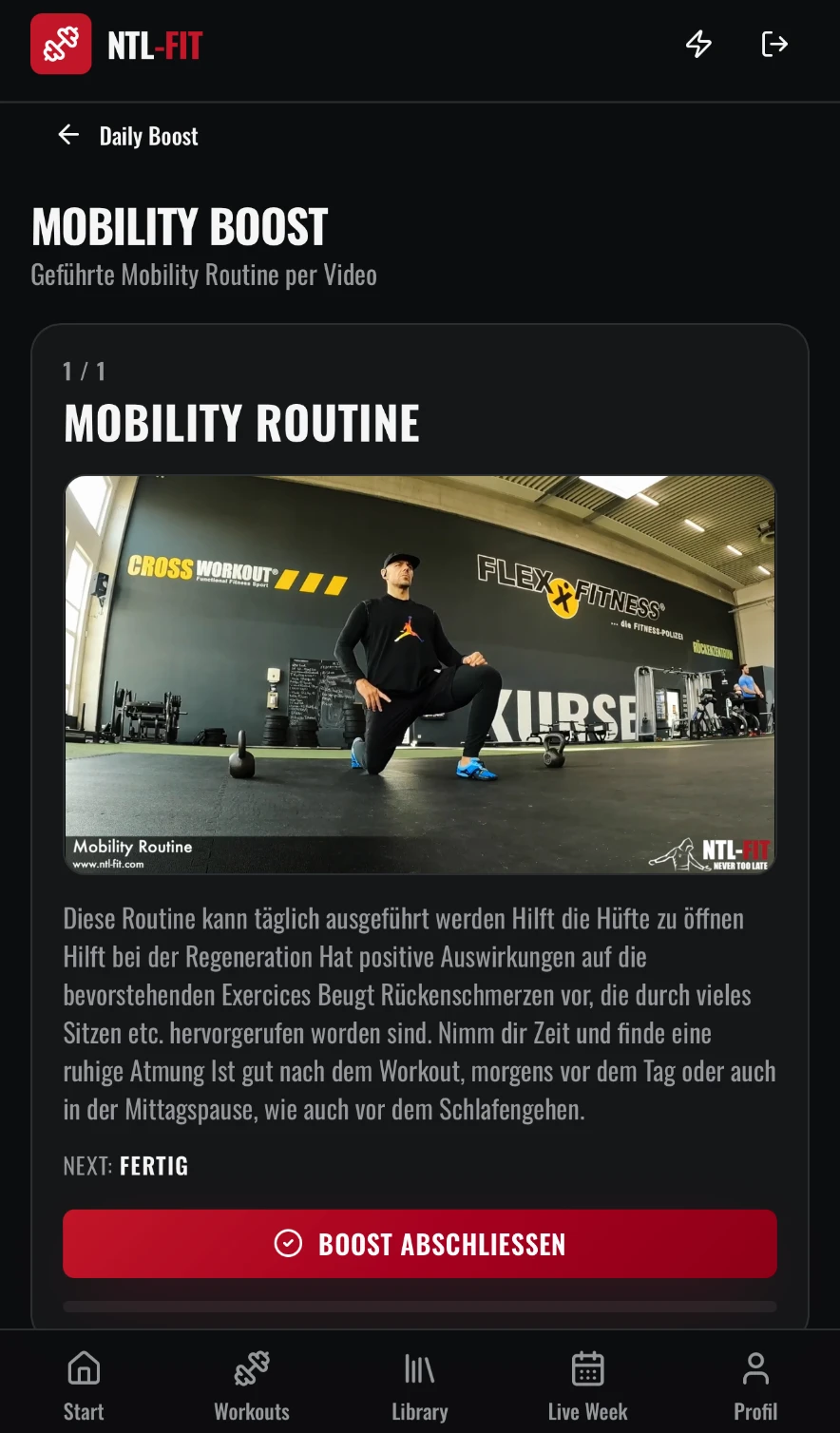 Mobility Boost mit geführtem Video und Erklärung zur Routine