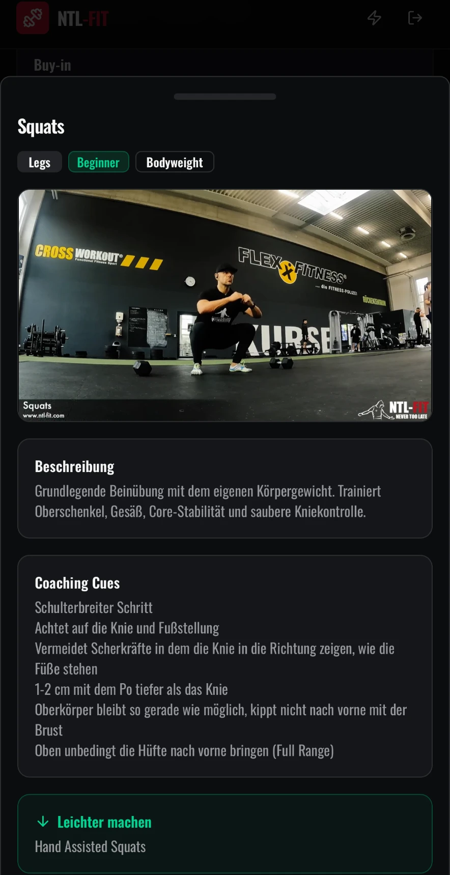 Übungsdetail Squats mit Video, Beschreibung und Coaching Cues